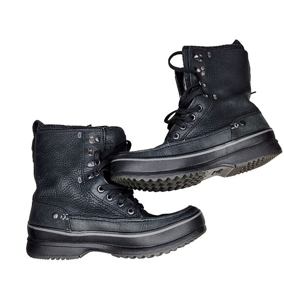 Sorel Black Kingston Peak Leather Moc Winter Snow Lace Up Boot Men's Sz 9 EUC - Picture 2 of 6